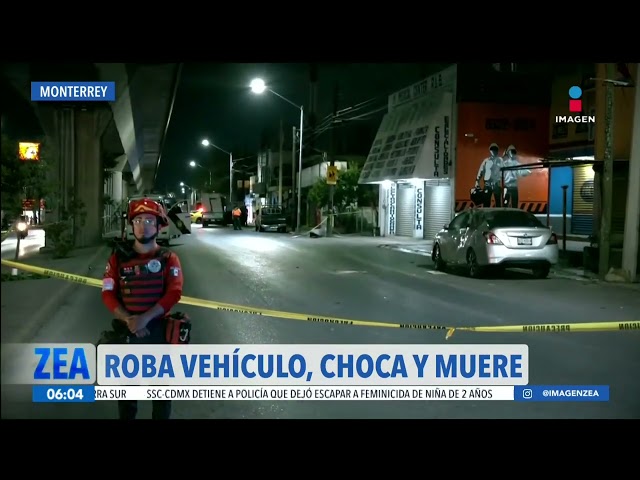 ⁣Hombre roba vehículo, choca y muere en Monterrey, Nuevo León | Noticias con Francisco Zea