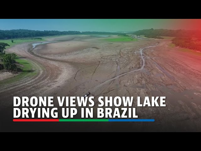 ⁣Drone views show lake drying up in Brazil