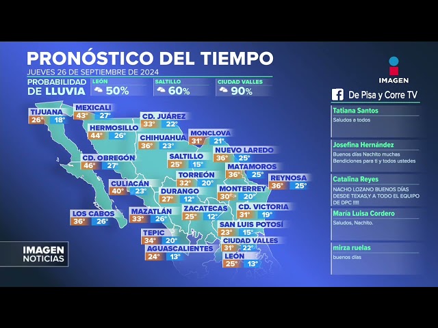 ⁣Pronóstico del tiempo | 26 septiembre de 2024