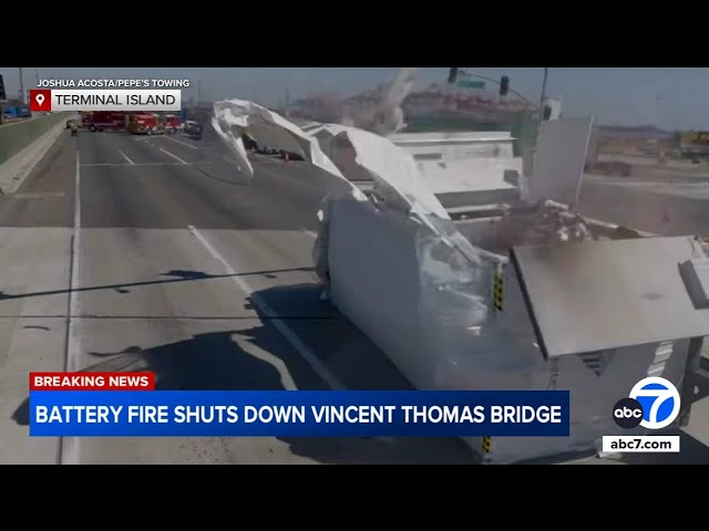 ⁣Video shows moment semi-truck carrying lithium-ion batteries explodes in San Pedro