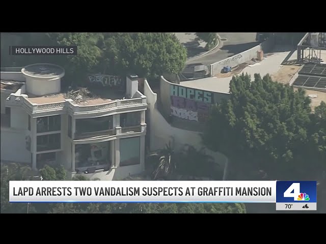 ⁣LAPD arrests two vandalism suspects at Hollywood Hills graffiti mansion