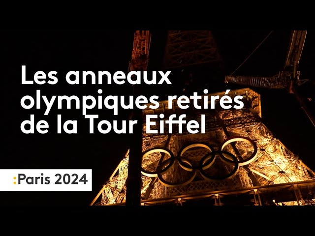 ⁣Les anneaux olympiques retirés de la Tour Eiffel