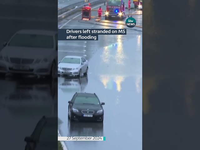 ⁣Delays on M5 after flooding closes road and leaves drivers stranded #itvnews #floods #m5