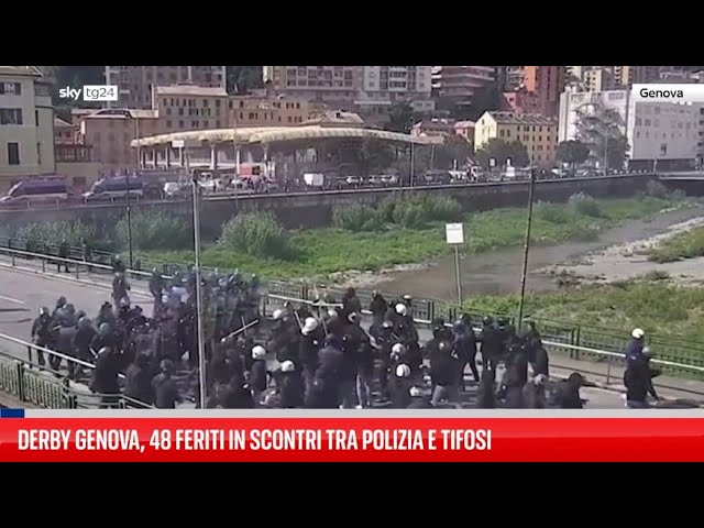 ⁣Derby Genova, 48 feriti in scontri tra polizia e tifosi