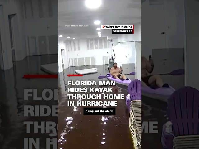 ⁣Florida man rides kayak through home in hurricane