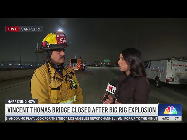 ⁣Vincent Thomas Bridge closed after big rig explosion