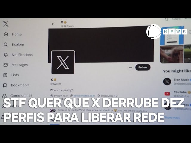 ⁣STF quer que X derrube dez perfis para liberar rede social no Brasil