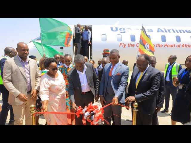 ⁣Uganda Airlines lands at Kenneth Kaunda Int Airport. Zambian Officials Thrilled, Proceeds to Harare.