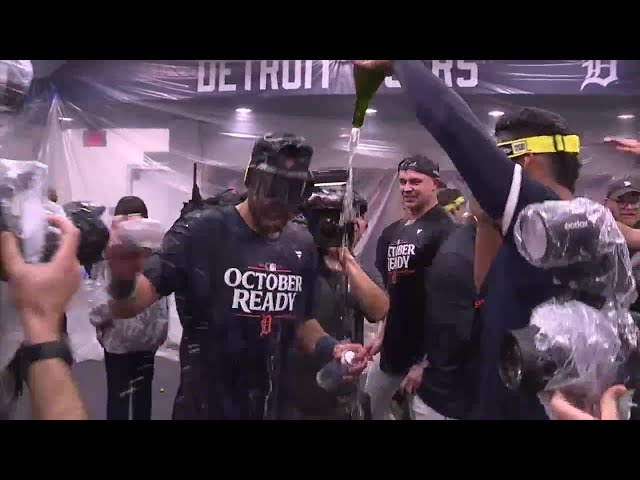 ⁣The sounds of a playoff celebration: go on the field and clubhouse with the Tigers