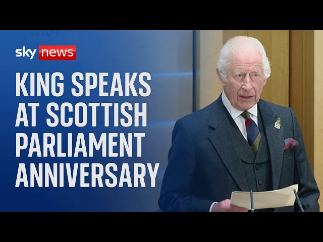 ⁣King Charles and Queen Camilla attend Scottish Parliament for 25th anniversary celebrations - Live