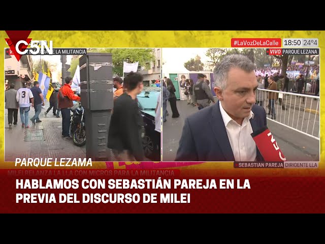 ⁣Hablamos con SEBASTIÁN PAREJA en el previa del ACTO de MILEI en PARQUE LEZAMA