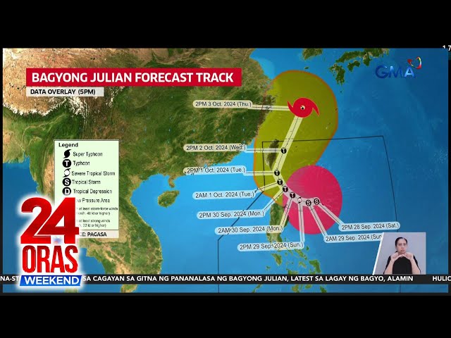 ⁣Tropical storm Julian, bahagyang lumakas habang kumikilos pa-west northwest ng... | 24 Oras Weekend