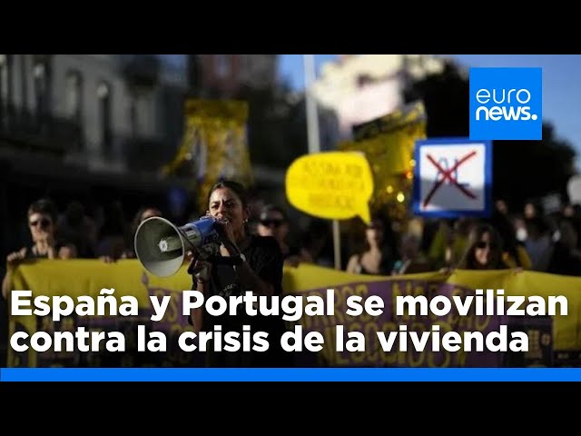 ⁣España y Portugal se movilizan contra la crisis de la vivienda con manifestaciones y protestas