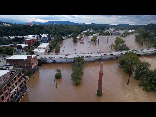 ⁣Drone footage shows major flooding following Helene