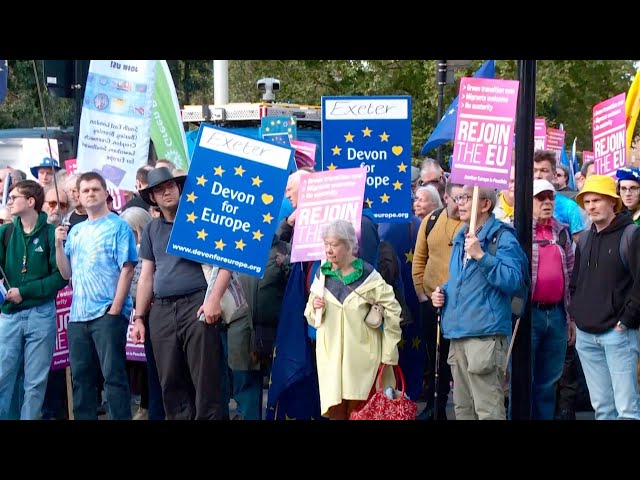 ⁣Anti-Brexit protesters rally in London, demanding UK's return to EU