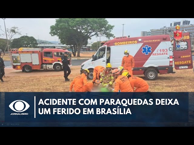 ⁣Mulher fica ferida após pouso de paraquedas em Brasília