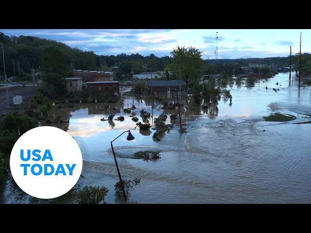 ⁣Flooding, damage, debris along French Broad River in Asheville, NC | USA TODAY