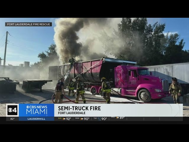 ⁣Semi-truck fire in Fort Lauderdale