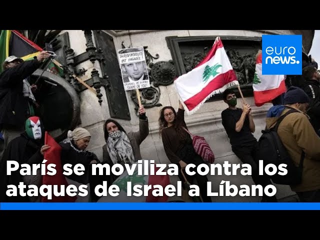 ⁣Manifestantes exigen en París el fin de los ataques aéreos israelíes contra objetivos en Líbano