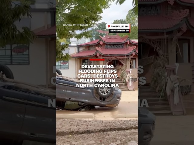 ⁣Devastating flooding flips cars, destroys businesses in North Carolina