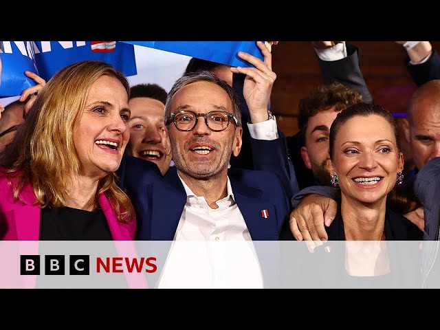 ⁣Austria's far-right Freedom Party celebrates unprecedented election win | BBC News