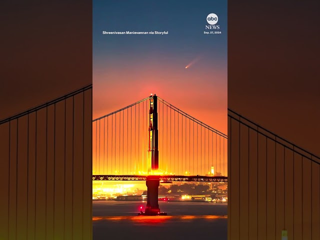 ⁣Comet streaks through skies over Golden Gate Bridge - ABC News