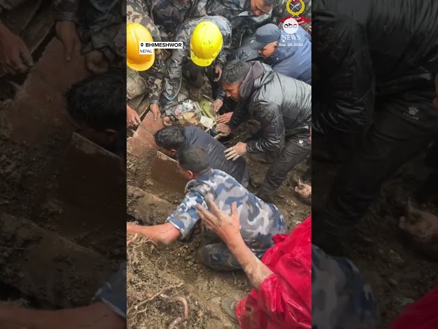 ⁣Police rescue 2-year-old boy buried in landslide #news #rescue #nepal #landslide