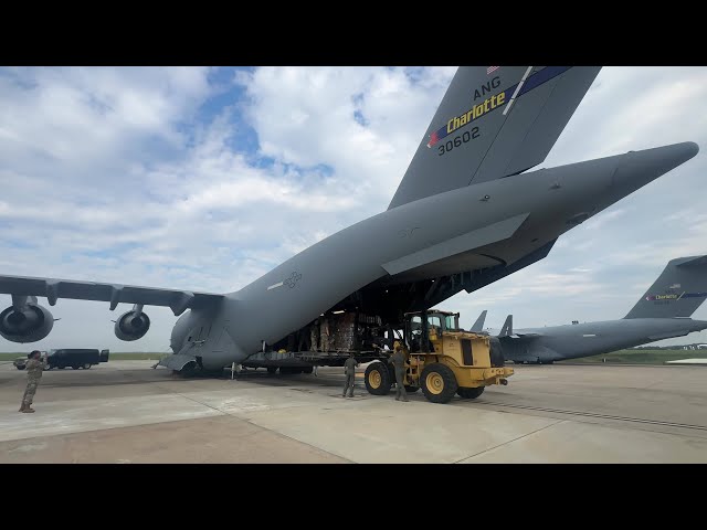 ⁣Raw Footage: NC National Air Guard loading supplies for Western NC