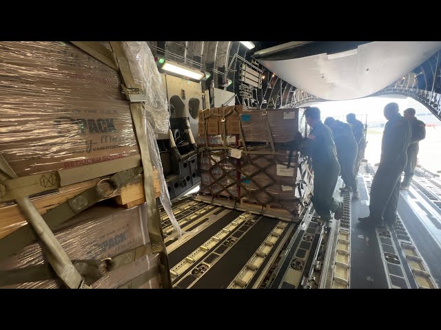 Raw Footage: Pallets of supplies for Western NC