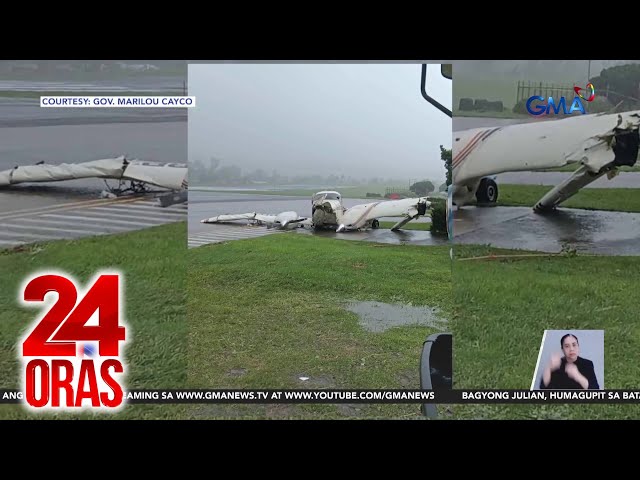 ⁣5-seater plane sa Basco airport, nawasak at naputulan ng pakpak dahil sa malakas na hangin | 24 Oras