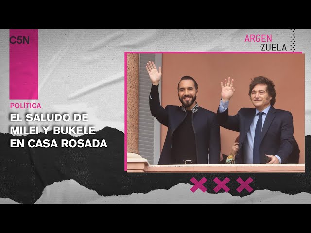 ⁣MILEI y BUKELE saludaron desde el BALCÓN de CASA ROSADA