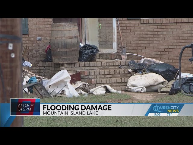 Severe flooding damage in Mountain Island Lake following evacuations