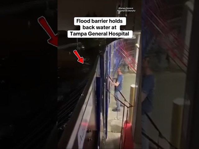 ⁣Flood barrier keeps water from Tampa General Hospital as Helene rolls through #shorts