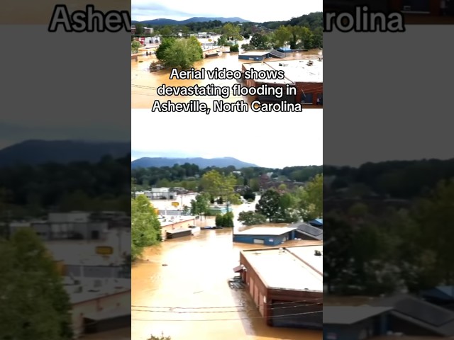 Aerial video shows devastating flooding in Asheville, North Carolina #shorts