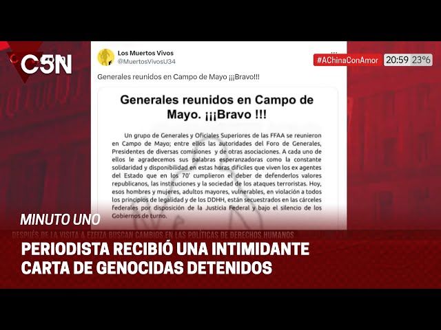 ⁣Periodista especializada en derechos humanos recibió una intimidante carta de GENOCIDAS DETENIDOS