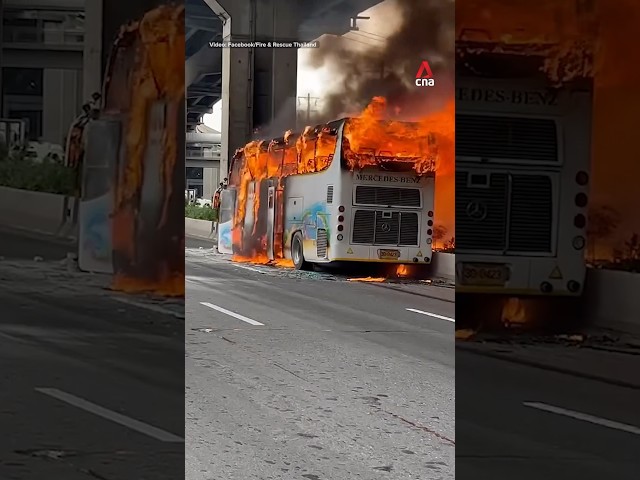 ⁣School bus catches fire in Thailand, with up to 25 feared dead