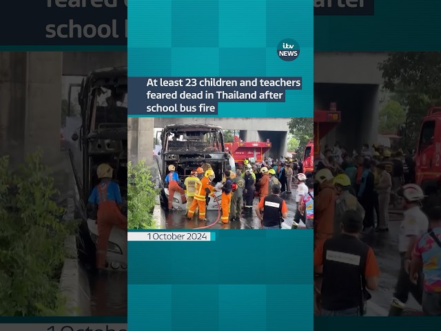 ⁣At least 23 children and teachers feared dead in school bus fire #itvnews #thailand #fire