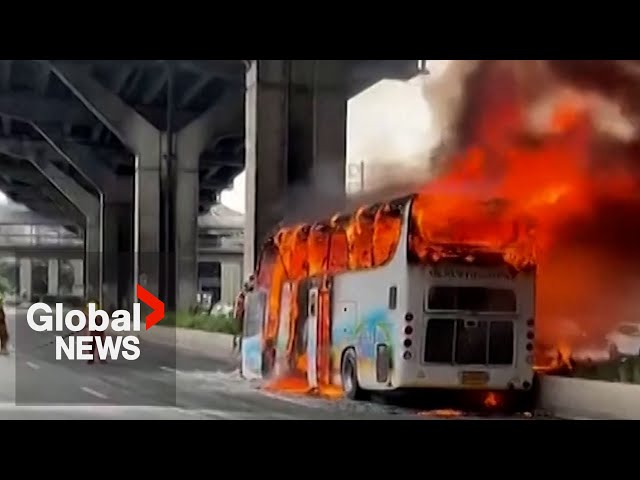 ⁣Thailand school bus fire: More than 20 children feared dead after bodies recovered