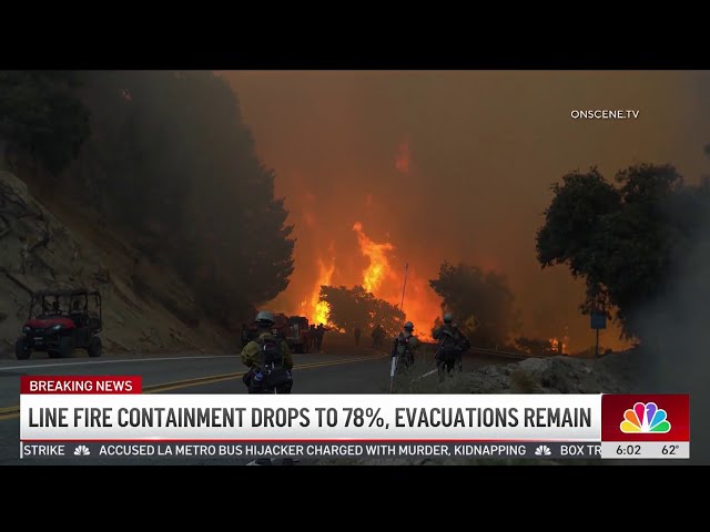 ⁣Line Fire containment drops to 78%, evacuations remain