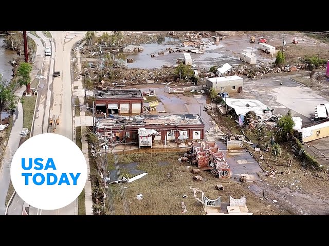 ⁣Drone shows scale of Helene damage in Asheville's River Arts District | USA TODAY