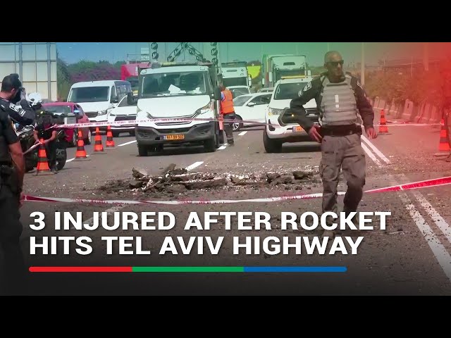 ⁣Rocket hits Highway 6 in central Israel, at least three injured | ABS-CBN News