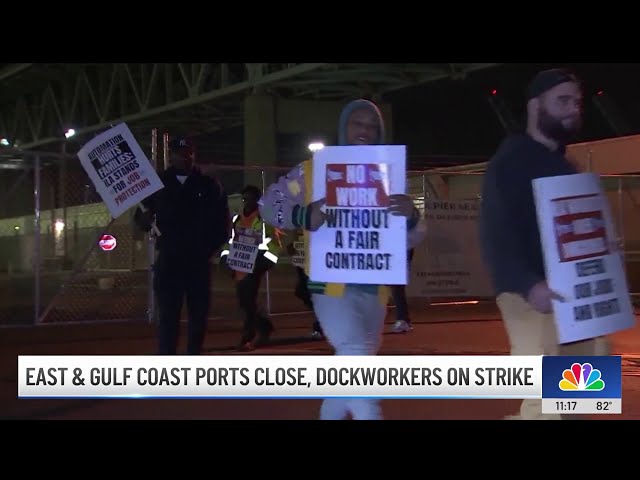 ⁣East and Gulf coast port workers go on strike