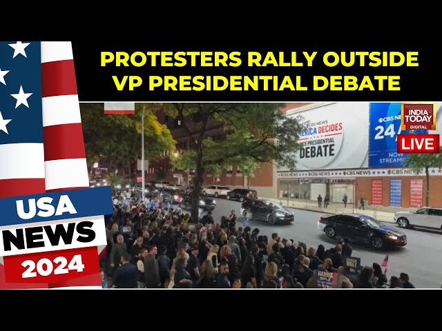 ⁣Massive Protests Outside US Vice Presidential Debate Live | US Election News | Walz Vs Vance