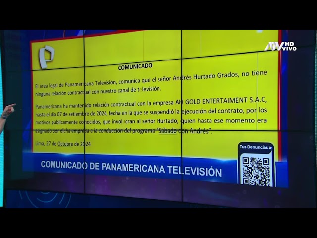 ⁣Panamericana afirma que no tienen ninguna relación contractual con Andrés Hurtado