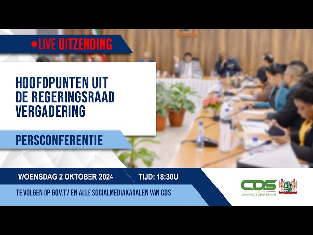 ⁣PERSCONFERENTIE HOOFDPUNTEN UIT DE REGERINGSRAAD VERGADERING 2-10-2024