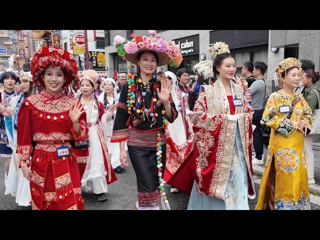 ⁣Grand parade staged to celebrate China's National Day in Japan's Chinatown