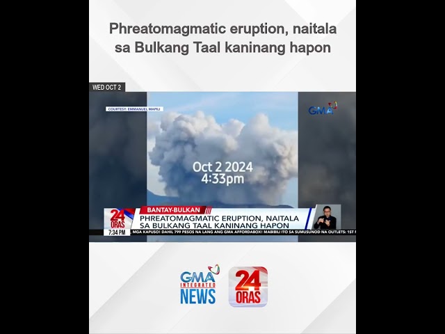 ⁣Phreatomagmatic eruption, naitala sa Bulkang Taal kaninang hapon | 24 Oras