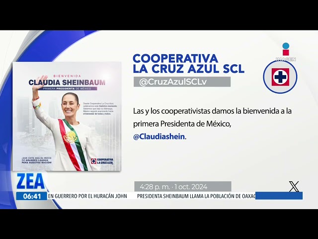 ⁣La Cooperativa La Cruz Azul felicita a Claudia Sheinbaum