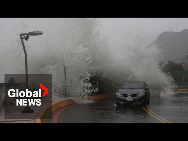 ⁣Typhoon Krathon makes landfall in Taiwan