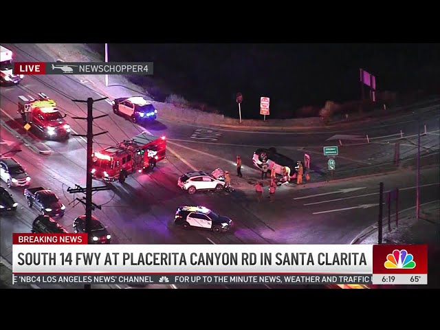 ⁣Rollover crash closes part of 14 Freeway in Santa Clarita